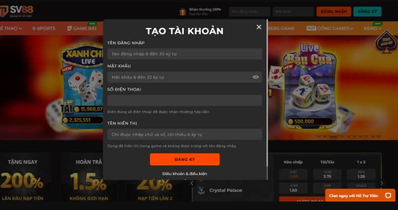 Quy trình đăng ký tài khoản SV88 vô cùng đơn giản và nhanh chóng